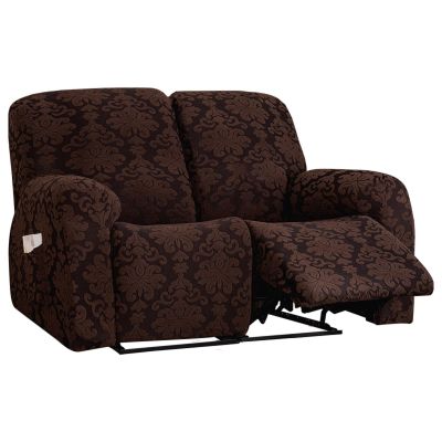 vctops 6 Pieces Stretch Recliner Loveseat Covers Soft Reclining Couch Cover with Pockets Floral Jacquard Anti-Slip Sofa Slipcovers Fitted Furniture Protector for Pet Kid(Dark Coffee,2 Seater)