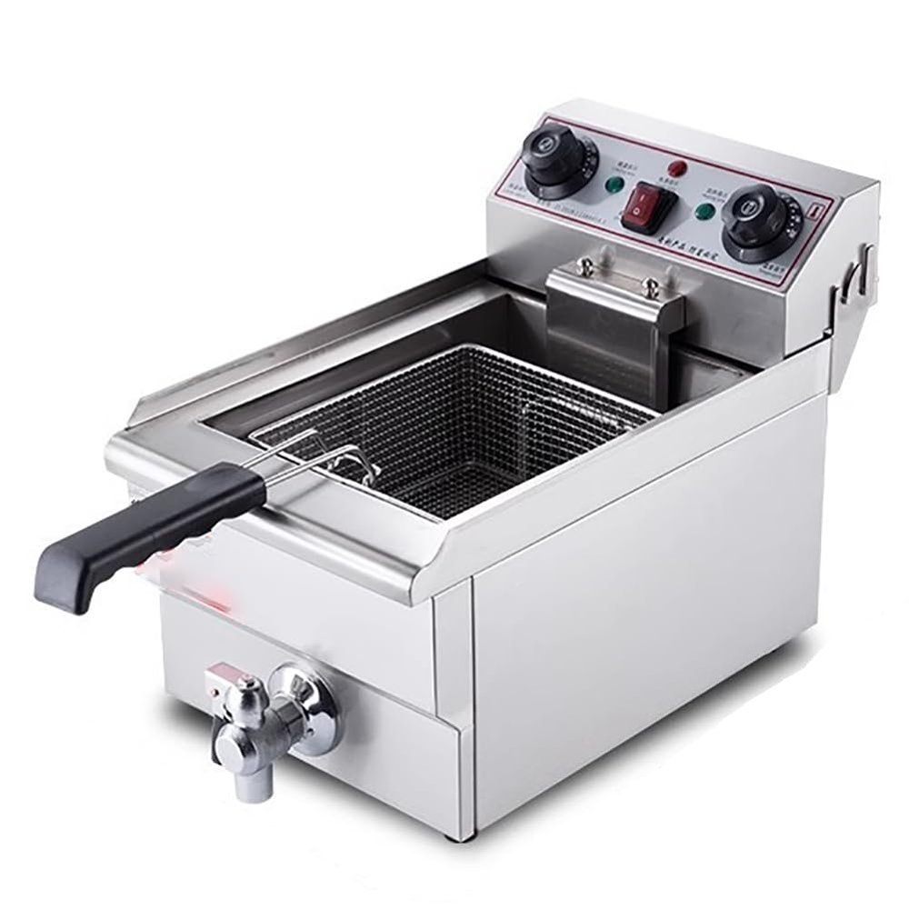 TT-YEL Portable Stainless Steel Electric Deep Fryer, Single Pot French Fries Fryer with Thermostat, Countertop/Standing Kitchen Fryer with Adjustable Temperature Control,A13