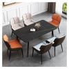 DONGDAWAN Dining Chair Dining Chairs Dining Chair Kitchen Dining Chairs Modern Napa Leather High Back Padded Soft Seat Carbon Steel Leg Living Room Side Chairs -Dark Blue+Coffee-One Size view 4