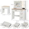 Lareth Vanity Desk with Mirror Light and Power Outlet, Farmhouse Makeup Table Set with Stool, 3 Color Adjustable Lights Bedroom Dressing Table with 4 Drawer for Women Girls Teen, Antique White view 3