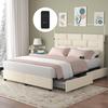 VECELO Queen Upholstered Bed Frame with 4 Storage Drawers, with Type A & C USB Charging Station and Velvet Headboard, No Box Spring Needed, Easy to Assemble, Beige view 1