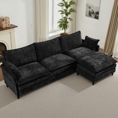 SAMERY 111" L Shaped Couch Cloud Sofa Modular Sectional Couch with Large Ottoman, 3 Seater Chenille Oversized Deep Seat Sectional Sofa with Pillows for Living Room Bedroom Apartment