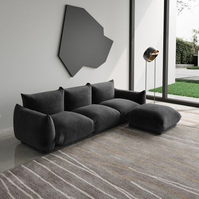 WJShome L-Shaped Sectional Sofa,103.93" Chenille Modular Sofas Couches,3Seater+1 Ottoman Sectionals Couch with Wide Reversible Chaise for Living Room Bedroom Office Apartment,Black