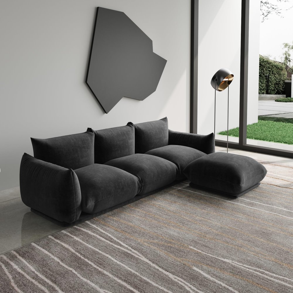 WJShome L-Shaped Sectional Sofa,103.93" Chenille Modular Sofas Couches,3Seater+1 Ottoman Sectionals Couch with Wide Reversible Chaise for Living Room Bedroom Office Apartment,Black