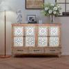 59.06" Chic Natural Wood Carved Floral Accent Cabinet,4 Doord 3 drawers Sideboard Buffet with Adjustable Shelves,Stylish Storage for Living Room, Kitchen,and Dining, Easy Assembly,Durable MDF,Natural view 1