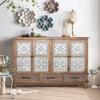59.06" Chic Natural Wood Carved Floral Accent Cabinet,4 Doord 3 drawers Sideboard Buffet with Adjustable Shelves,Stylish Storage for Living Room, Kitchen,and Dining, Easy Assembly,Durable MDF,Natural view 3