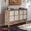 59.06" Chic Natural Wood Carved Floral Accent Cabinet,4 Doord 3 drawers Sideboard Buffet with Adjustable Shelves,Stylish Storage for Living Room, Kitchen,and Dining, Easy Assembly,Durable MDF,Natural view 4