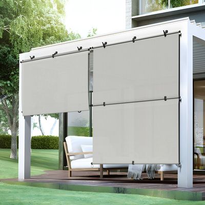 Bynbbur 4'W x 6'H Outdoor Patio Shades Foldable Roller Blinds, 220 GSM Sun Shade Roll Up Porch Screens Exterior Shade Cloth for Deck Pergola Backyard, Light Gray