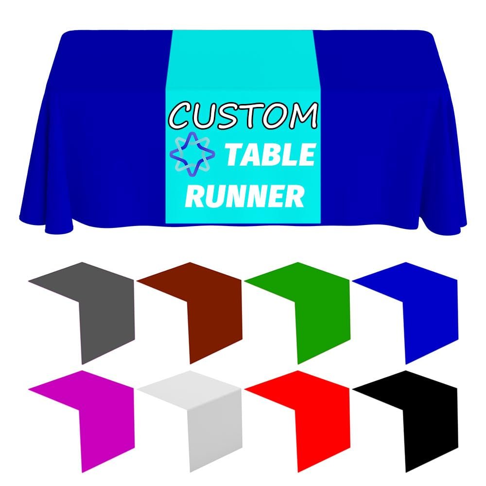 Custom Table Runner with Business Logo Text, Personalized Table Runner for Party Birthday Wedding, Customized Tablecloth Runners for Festival Celebration Vendor Tradeshow Events, Cyan, 24x72Inch