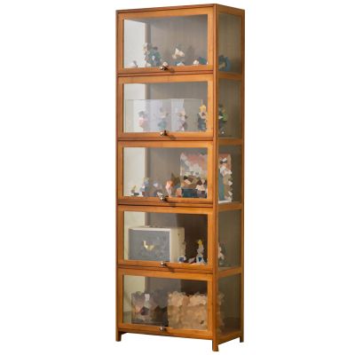 Display Cabinet for Collection, Floor Standing Home Living Room Display Case with Acrylic Flip Doors, Collectibles Toy Books Storage Organizers Rack(Brown,60x33x172cm)