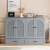 JIJIWANG Full Size Murphy Bed with Charging Station and Large Drawers,Rattan Mobile Cabinet Bed,Wood Wall Bed Murphy Bed Space-Saving Folding Murphy Bed for Guest Bedroom, Living Room,Gray view 1