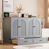 JIJIWANG Full Size Murphy Bed with Charging Station and Large Drawers,Rattan Mobile Cabinet Bed,Wood Wall Bed Murphy Bed Space-Saving Folding Murphy Bed for Guest Bedroom, Living Room,Gray view 4