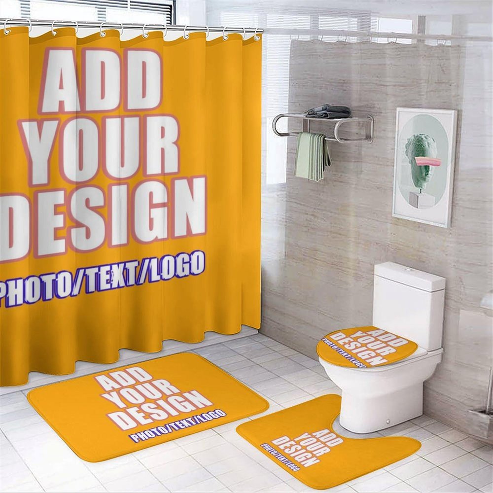 LKEZYOEL Shower Curtain and Rugs Customizable Add Your Design Photo Text Logo Fabric Shower Curtain Set and Rugs for Bathroom Decor Customized Bath Curtains Rugs Style04