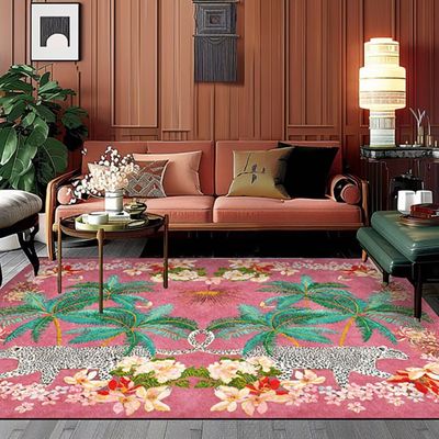 Qmkmyy Boho Floral Tiger Area Rug 5x8ft Tropical Trees Leopard Rugs Rustic Flowers Jungle Animal Carpet Lightweight Washable Rectangular Floor Mat for Living Room Bedroom
