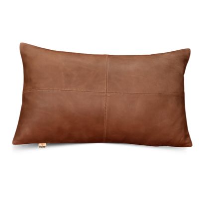Ganloz 100% Lambskin Leather Pillow Cover - Sofa Cushion Case - Decorative Throw Covers for Living Room & Bedroom, 22X30 Inch - Antique Brown Plain Pack of 1