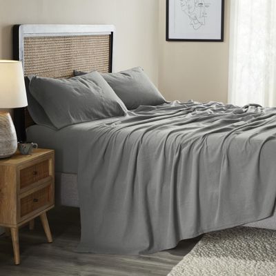 Superior Cotton Linen Blend Sheet Set, Bedsheets for Home Decor, Modern Solid Bedding Includes 1 Oversized Fitted Sheet, 1 Flat Sheet, 2 Pillowcases, Bedroom Essentials, Queen Size, Charcoal