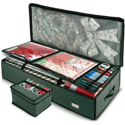 Hearth & Harbor Wrapping Paper Storage Container with Ribbon Storage Organizer - Christmas Storage Bag with Extra Interior Pockets - Gift Wrapping Organizer Storage Fits Up to 26 Rolls of 40" Length
