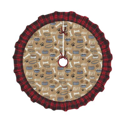 Cute Dog Bone Bowl Woof Paw Christmas Plaid Tree Skirt for Xmas Holiday Party Decorations