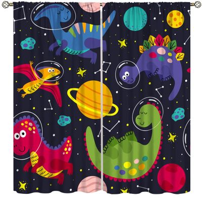 SENRUEGT Dinosaur Kids Room Curtains, Cartoon Universe Planet Stars Boys Girls Toddler Bedroom Living Room Bathroom Window Treatments Drapes 52" W X 84" L