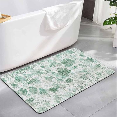 Bath Rugs Bathroom Rug, Green Leaf Country Tree Absorbent Diatomaceous Earth Bath Mat Quick Drying Non-Slip Washable Shower Mat, Watercolor Plants on White Doormat for Bathtub Kitchen 24x36in