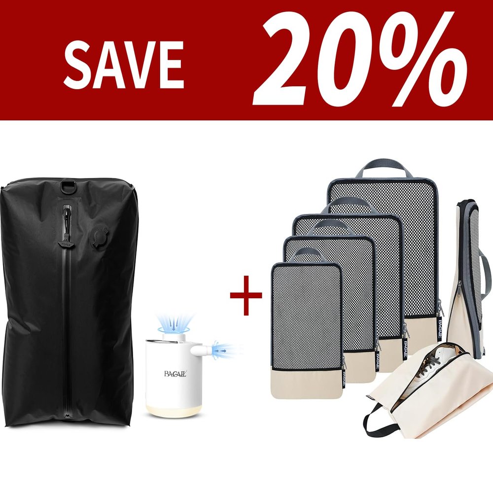BAGAIL 6 Set Compression Packing Cubes and Vacuum Bags (XL) + pump