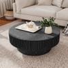 31.5'' Round Coffee Table for Living Room, Solid Wood Veneered Modern Nesting Coffee Tables with Storage, Circle Fluted Drum End Side Accent Tea Table for Bedroom Apartment Office, Black view 3
