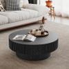 31.5'' Round Coffee Table for Living Room, Solid Wood Veneered Modern Nesting Coffee Tables with Storage, Circle Fluted Drum End Side Accent Tea Table for Bedroom Apartment Office, Black view 4