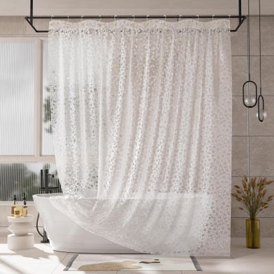 AmazerBath Heavy Duty Shower Curtain Liner, 100% EVA Clear Shower Curtain and Liner 2-in-1, 72x72 Luxury Plastic Weighted Bathroom Cobble Shower Liner, 12 Rustproof Grommets & 3 Heavyweight Stones