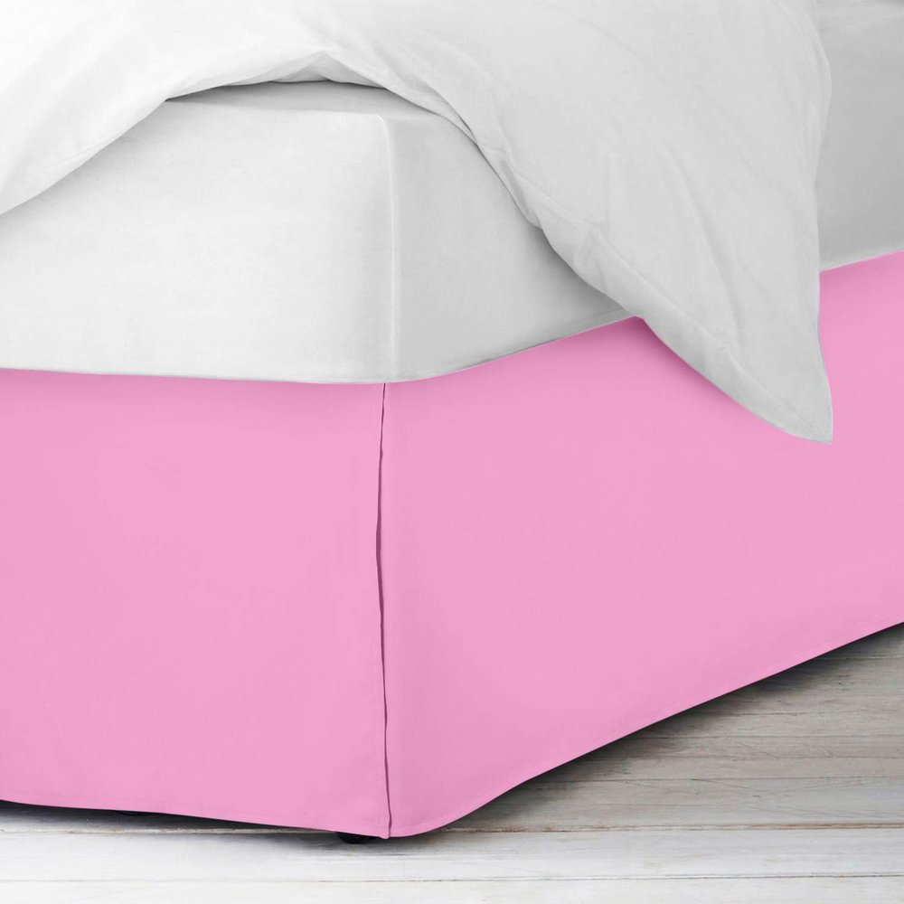 Box Pleated Bed Skirt, Twin XL Size, 14 Inch Tailored Drop 100% Egyptian Cotton 1000 TC Bed Skirt - Luxury Pleated Dust Ruffle, Hotel Quality Modern Bed Skirt, Easy Fit with Pink Solid