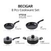 BECIGAR 8pcs Black Ceramic Pots and Pans Set, Cooking Pan Set,Cooking Pot Set Ceramic Pan Set, Nonstick Cookware Set, Induction Safe Kitchen Cooking Set with Frying Pans, Saucepans, shovel and Ladle view 2