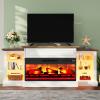 AMERLIFE 70" Electric Fireplace with Mantel, Farmhouse 3-Sided Fireplace TV Stand for TVs up to 75 Inch, Entertainment Center with Adjustable Shelves & LED Light, Distressed White view 2