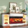 AMERLIFE 70" Electric Fireplace with Mantel, Farmhouse 3-Sided Fireplace TV Stand for TVs up to 75 Inch, Entertainment Center with Adjustable Shelves & LED Light, Distressed White view 3