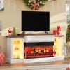 AMERLIFE 70" Electric Fireplace with Mantel, Farmhouse 3-Sided Fireplace TV Stand for TVs up to 75 Inch, Entertainment Center with Adjustable Shelves & LED Light, Distressed White view 4