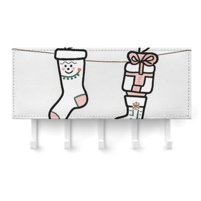 JTKLQBN Wall Mounted Key Hook Socks Gift Box Printed PU Leather Key Hanger with 5 Hooks Decorative Key Rack for Door Entryway Hallway Kitchen Office
