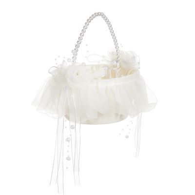 White Hamper, White Flower Girl Basket, Flower Girl Basket with Lace, Romantic Wedding Petal Basket, Pendant Drill Flower Baskets for Wedding Home Decor