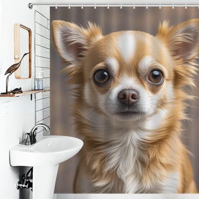 BTCOWZRV Cute Chihuahua Shower Curtain Winter Waterproof Bath Curtain Washable Cloth Shower Curtain Set Modern Minimalist Home Bathroom Curtain Decor with 12 Hooks 60x72 Inches