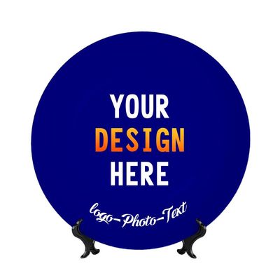 YURIOPF Personalized Photo Ceramic Dinner Plate, Custom Display Dishes with Picture Text Logo Christmas Anniversary Wedding Gifts for Living Room Dining Room Kitchen Decoration, Navy-6 In