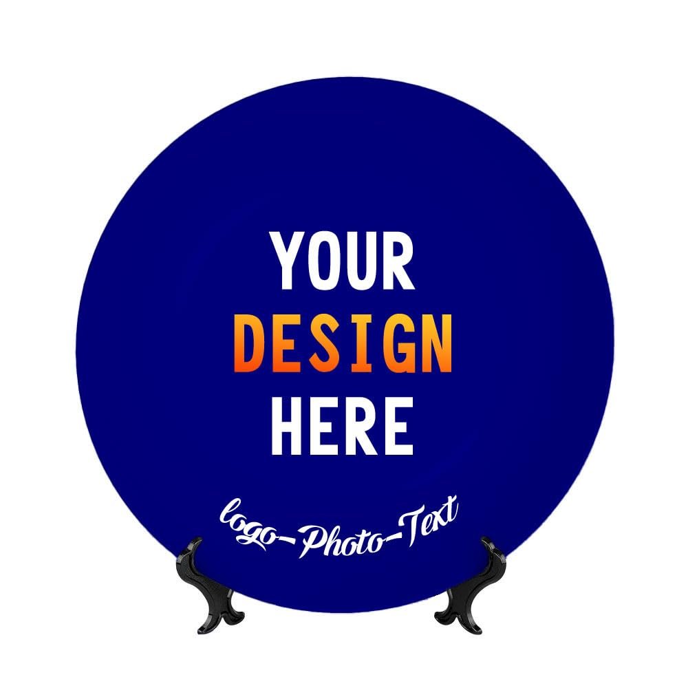 YURIOPF Personalized Photo Ceramic Dinner Plate, Custom Display Dishes with Picture Text Logo Christmas Anniversary Wedding Gifts for Living Room Dining Room Kitchen Decoration, Navy-6 In