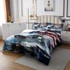 3D Warship Kids Bedspread Queen Size,Navy Army Combat Ship Ocean Waves Coverlet Set,Boys Men Room Decor,American Flag Geometric Stripes Quilted Coverlet,Blue Grey Bedding Quilt,2 Pillowcases view 2