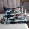 3D Warship Kids Bedspread Queen Size,Navy Army Combat Ship Ocean Waves Coverlet Set,Boys Men Room Decor,American Flag Geometric Stripes Quilted Coverlet,Blue Grey Bedding Quilt,2 Pillowcases view 3
