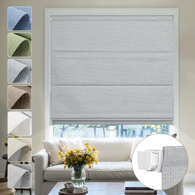 Moonice No Tools No Drill Blackout Cordless Linen Roman Shades for Windows - Privacy Fabric, Thermal Insulated, Easy Install Blinds for Indoor Windows, Smoky Grey