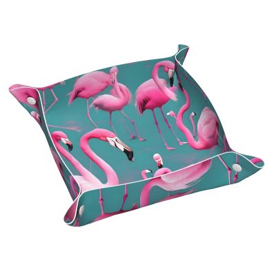 A Flock of Flamingos Travel Storage Tray, Accessories Decorative Tray, Keychain, Coin Watch, Earring Tray, Unisex Storage Tray