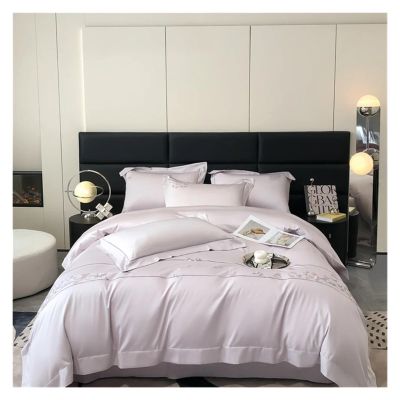 Pale Mauve Flowers European Embroidery 1000TC Bedding Set Egyptian Cotton Duvet Cover Set Queen King Size Bedlinens,Bed