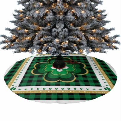 Christmas Tree Skirt,St.Patrick Lucky Clover Shamrock Leaves Xmas Tree Skirts Ornaments for New Year Holiday Party Decor,Farm Rustic Buffalo Grid Christmas Tree Mat,48in
