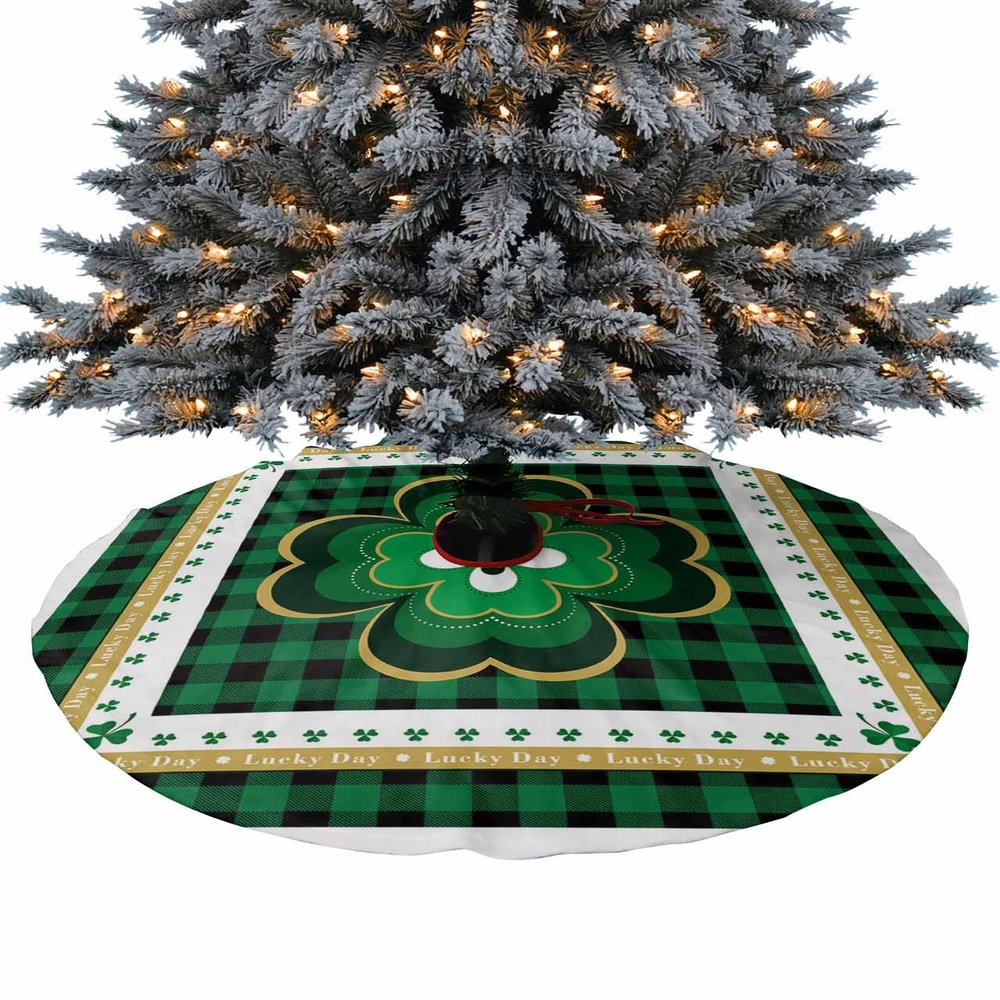 Christmas Tree Skirt,St.Patrick Lucky Clover Shamrock Leaves Xmas Tree Skirts Ornaments for New Year Holiday Party Decor,Farm Rustic Buffalo Grid Christmas Tree Mat,48in