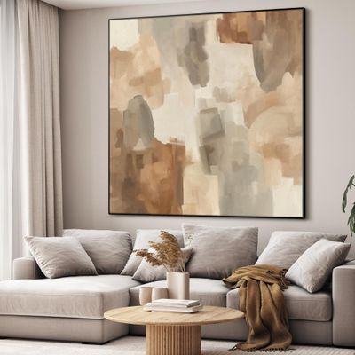 36"x36" Large Framed Wall Art - Decor Neutral Modern Brushstroke Pattern (Frame Assembly Required)