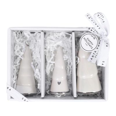 Santa Barbara Design Studio Holiday Shelf Dcor Christmas Collection Ceramic Trees, Set of 3, White & Silver
