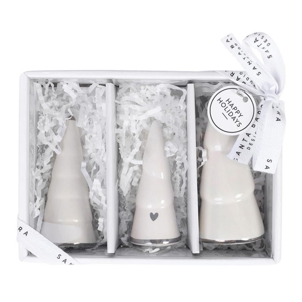 Santa Barbara Design Studio Holiday Shelf Dcor Christmas Collection Ceramic Trees, Set of 3, White & Silver