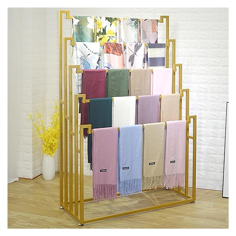 Crafts Ribbon Holder Organizer Rack Freestanding Scarf Rack with Adjustable Foot Pads, 5 Layer Metal Shawl Blankts Clothing Organizer Holder, Commercial Retail Store Fabric Sheets Hang Rack, 150cm Tal
