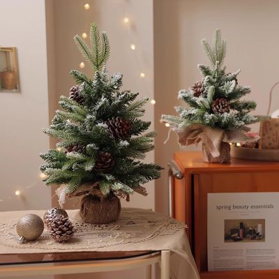 2pcs Mini Christmas Tree with Light Decoration and Gift, Table Top Christmas Tree, with Wooden Base for Christmas Decorations
